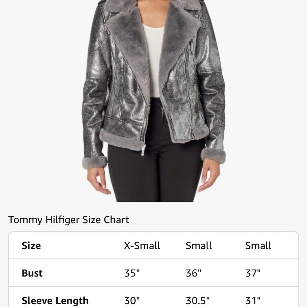 Tommy Hilfiger Metallic Silver Faux Shearling Moto Jacket